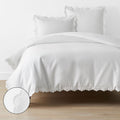 Embroidered Scallop Classic Smooth Sateen Solid Duvet Cover - White, King/Cal King