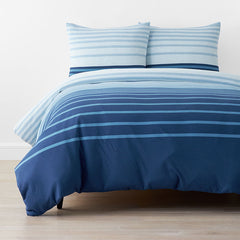 T-Shirt Soft Jersey Knit Stripe Yarn-Dyed Duvet Cover Set - Blue Multi, Twin/Twin XL