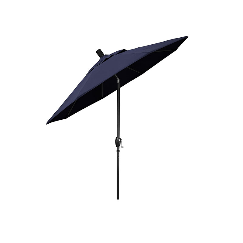 6' Round Outdoor Patio Umbrella, Aluminum with Push Button Tilt - Black Finish, Navy