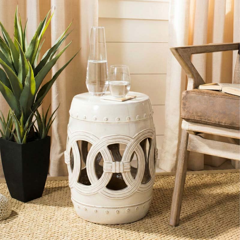 Ceramic Double Coin Side Table - Cream