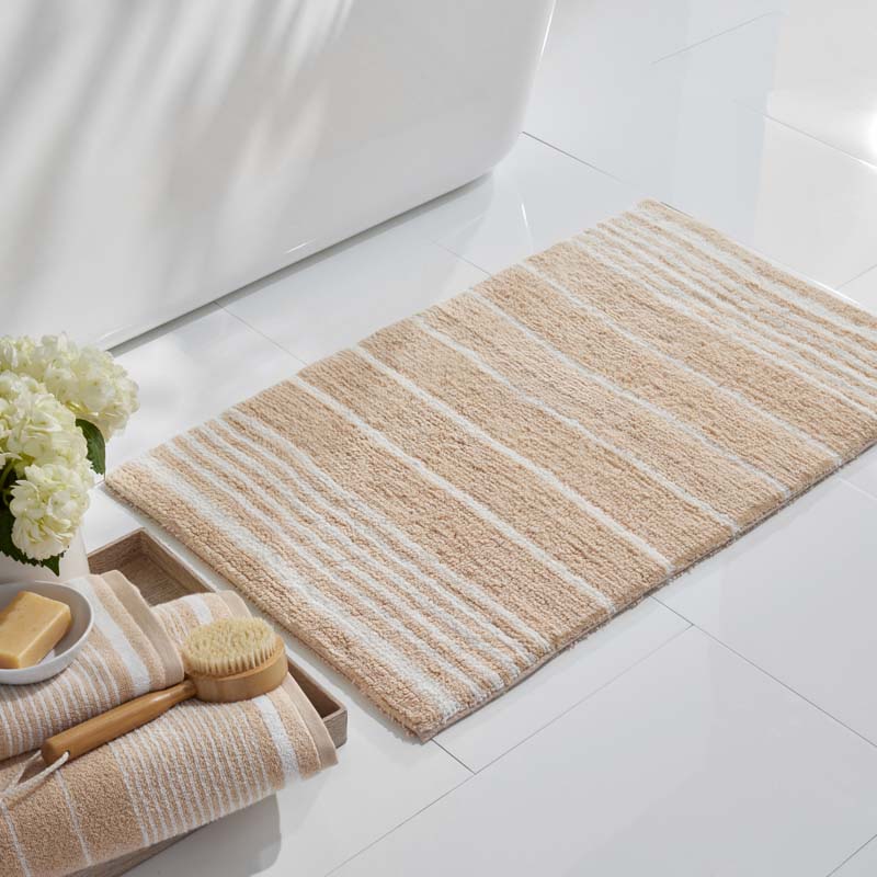 Plush Spa Stripe Bath Rug - Dark Antique Beige, 24 in. x 40 in.