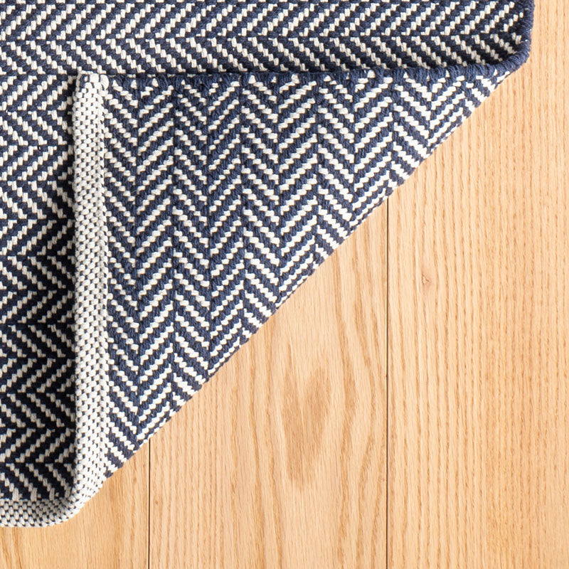 Herringbone Handwoven Cotton Rug - Navy, 2' x 3'