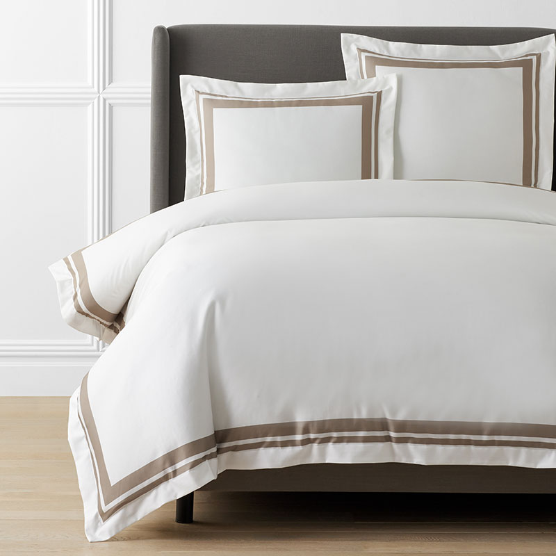 Double Border Premium Smooth Supima® Cotton Wrinkle-Free Sateen Duvet Cover - Light Birch, King/Cal. King