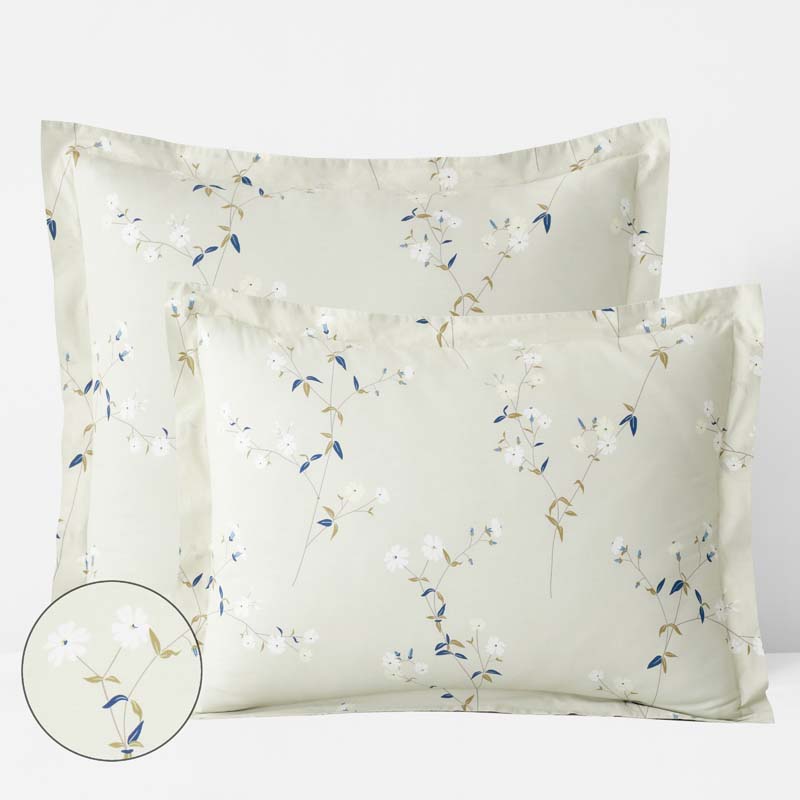 Blossom Trail Garment Washed Cotton Percale Sham - Green Tea, Euro