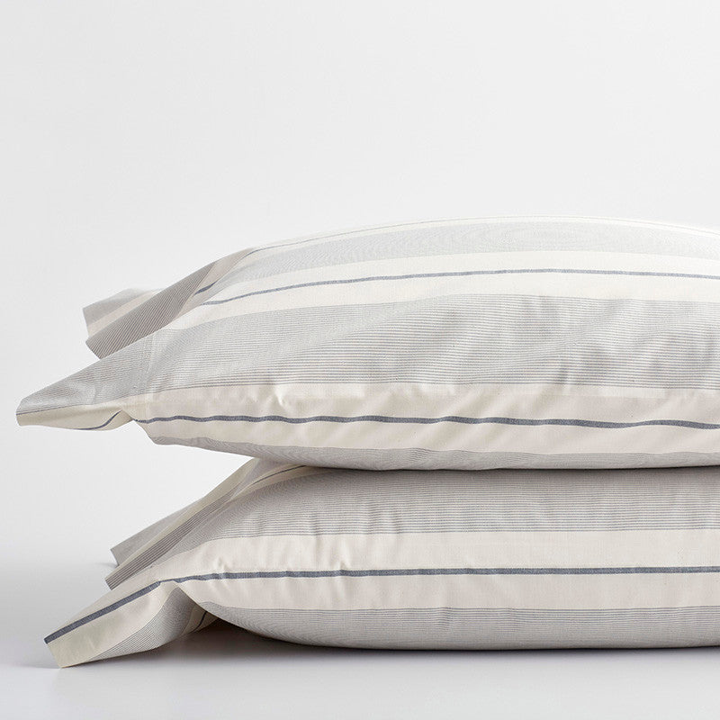 Tailored Stripes and Plaids Classic Cool Cotton Percale Pillowcase Set - Wide Stripe Navy, Standard