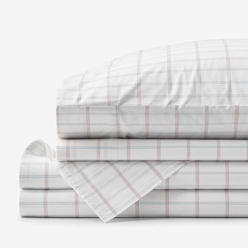 Yarn-Dyed Plaid Garment Washed Cotton Percale Bed Sheet Set - Ivory Multi, Full