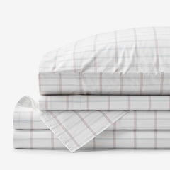 Yarn-Dyed Plaid Garment Washed Cotton Percale Bed Sheet Set - Ivory Multi, Full
