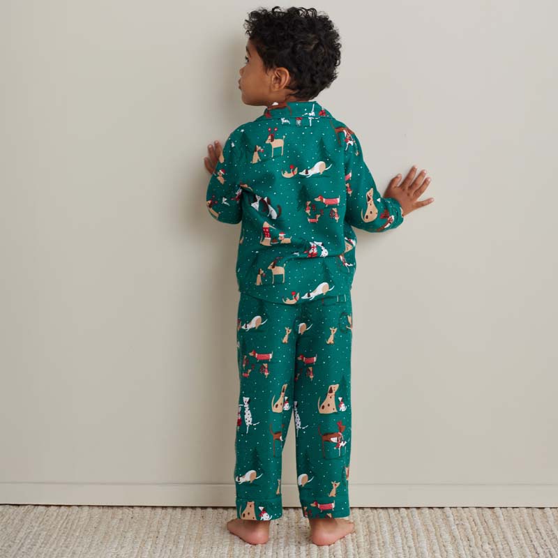 Family Flannel Kid's Button-Down Pajama Set - Holiday Pups, 10