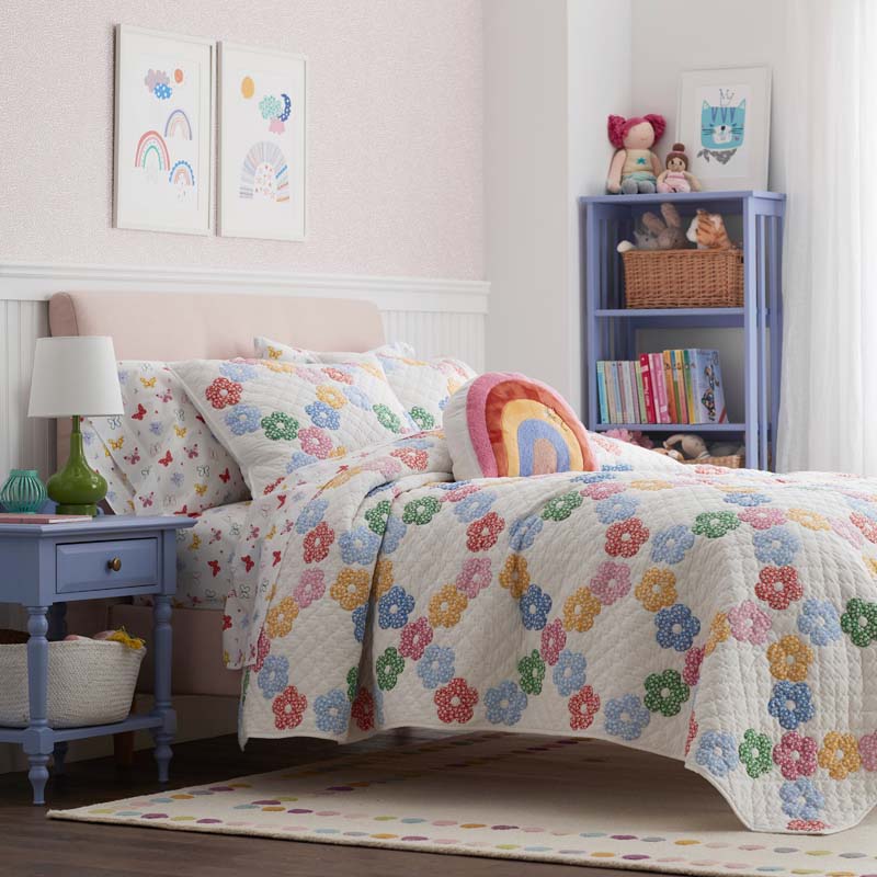 Daisy Patch Quilt - White Multi, Twin/Twin XL