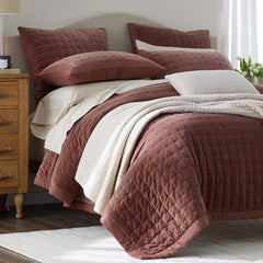 Tufted Stitch Velvet Quilted Sham - Bordeaux, Euro