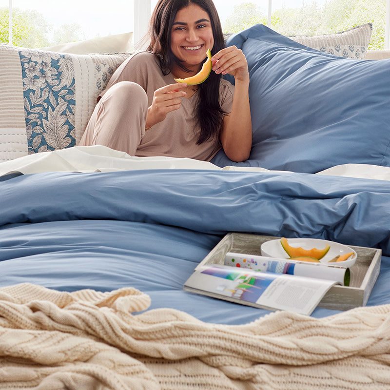 Classic Cool Cotton Percale Bed Duvet Cover - Slate Blue, Full/Queen