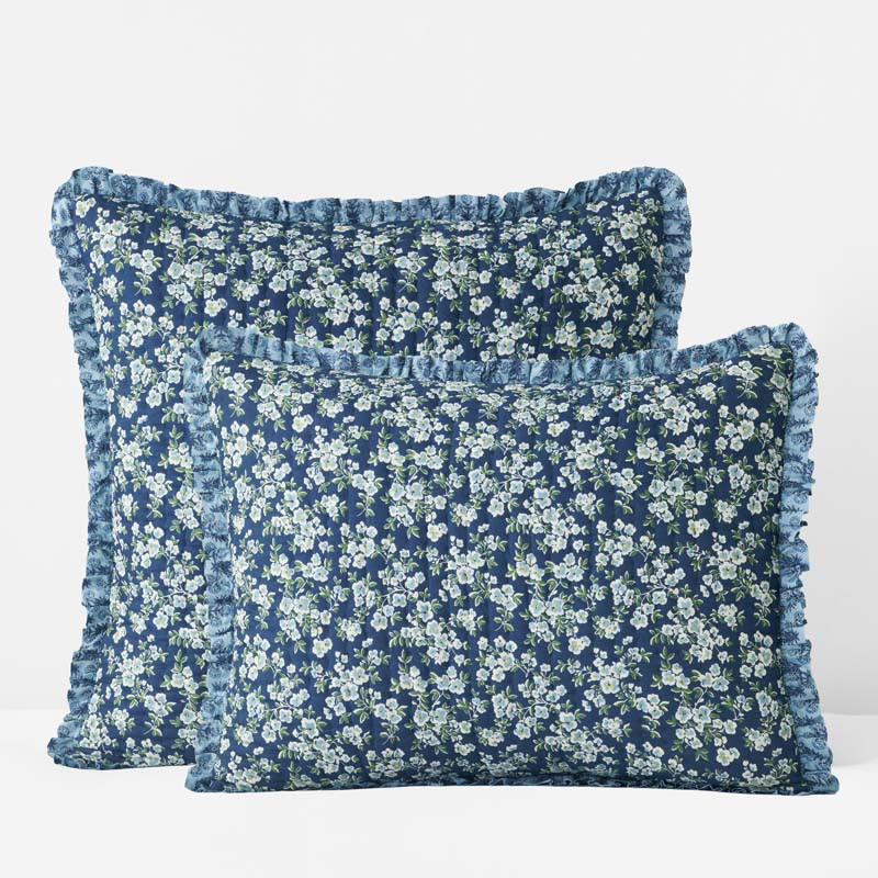 Suhana Reversible Ruffle Quilted Sham - Blue, King