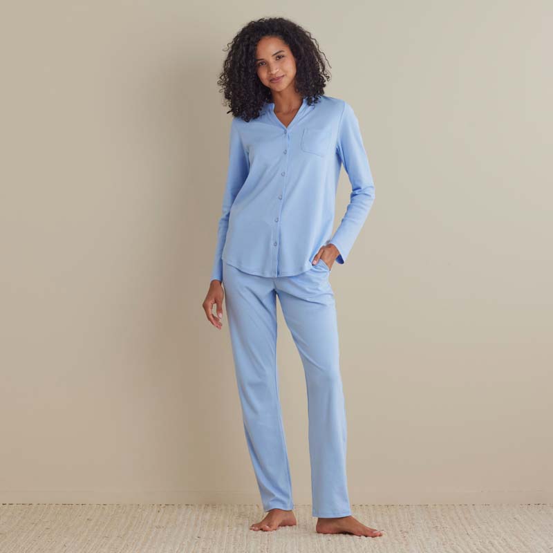 Pima Cotton Women's Button-Down Pajama Set - Periwinkle, XS