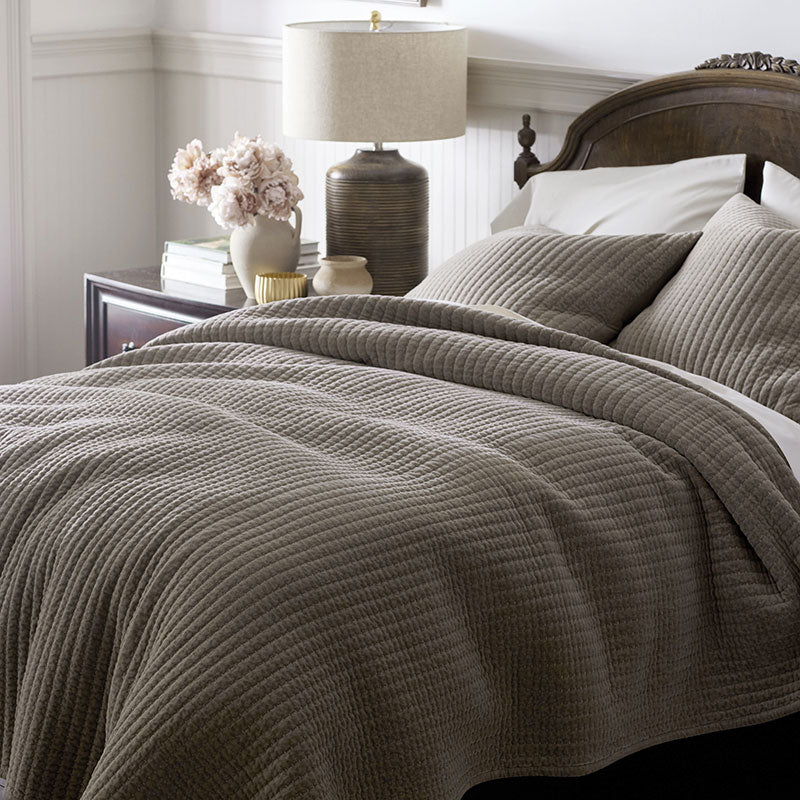 Straight Stitch Velvet Quilted Sham - Mocha, King