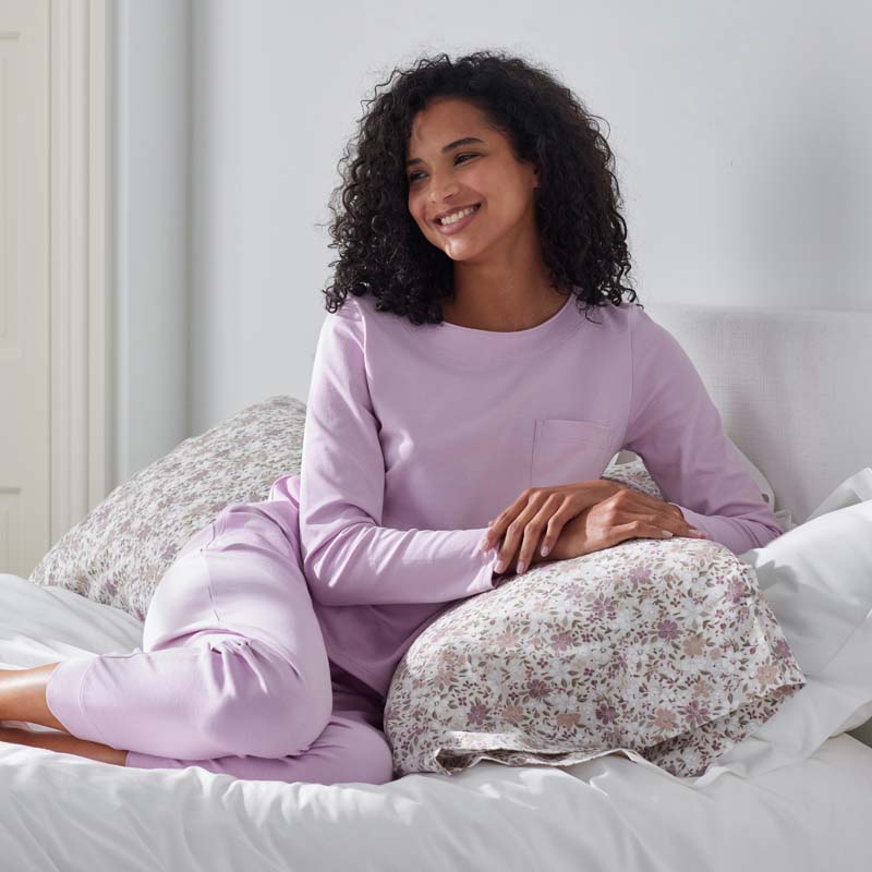 Pima Cotton Women's Jogger Pants Pajama Set - Dusty Pink, L