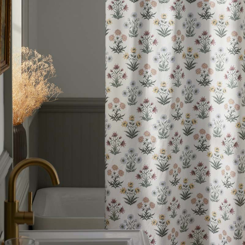 Garden Patch Garment Washed Cotton Percale Shower Curtain - Multi