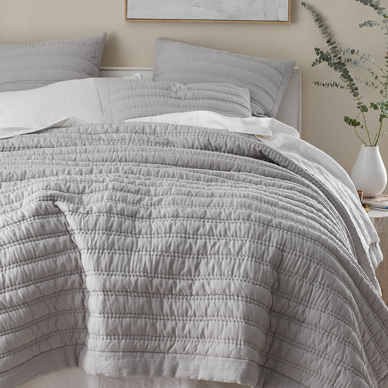 Premium Breathable Washed Linen Solid Quilt - Gray, King/Cal King