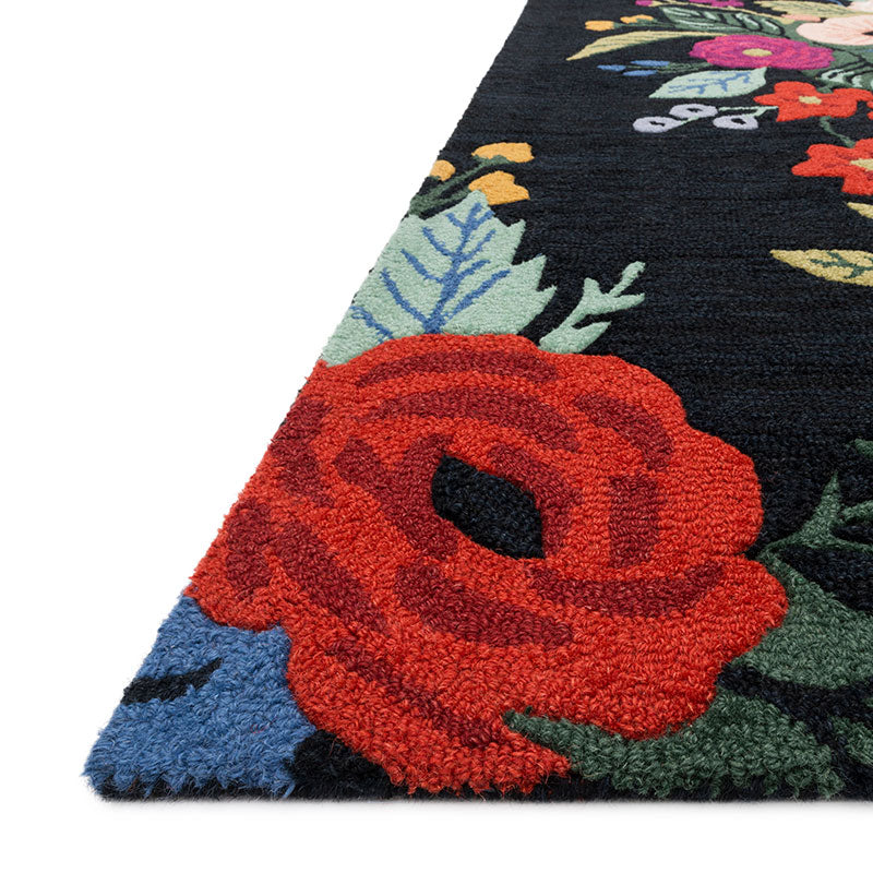 Les Fleur Wool Rug - Black Multi, 2' 6" x 7' 6" Runner