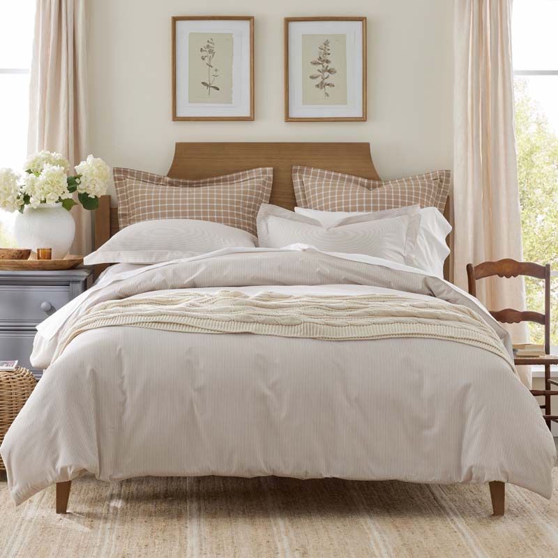 Classic Stripes and Plaids Cool Yarn-Dyed Cotton Percale Flat Bed Sheet - Stripe Tan, King/Cal. King