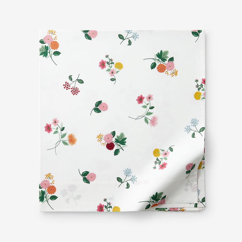 Ditsy Dahlia Classic Cool Cotton Percale Flat Bed Sheet - White Multi, Queen