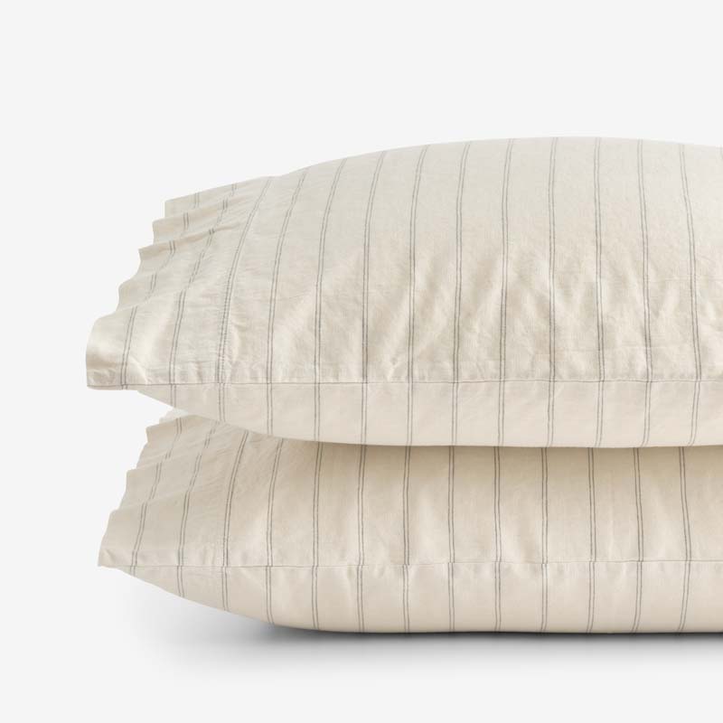 Tailored Stripes and Plaids Premium Breathable Washed Linen Cotton Pillowcase Set - Stripe Dark Olive, King