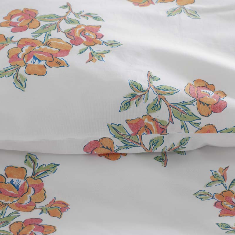 Blossoms and Stripes Classic Cool Cotton Percale Bed Sheet Set - Petal Charm, Twin