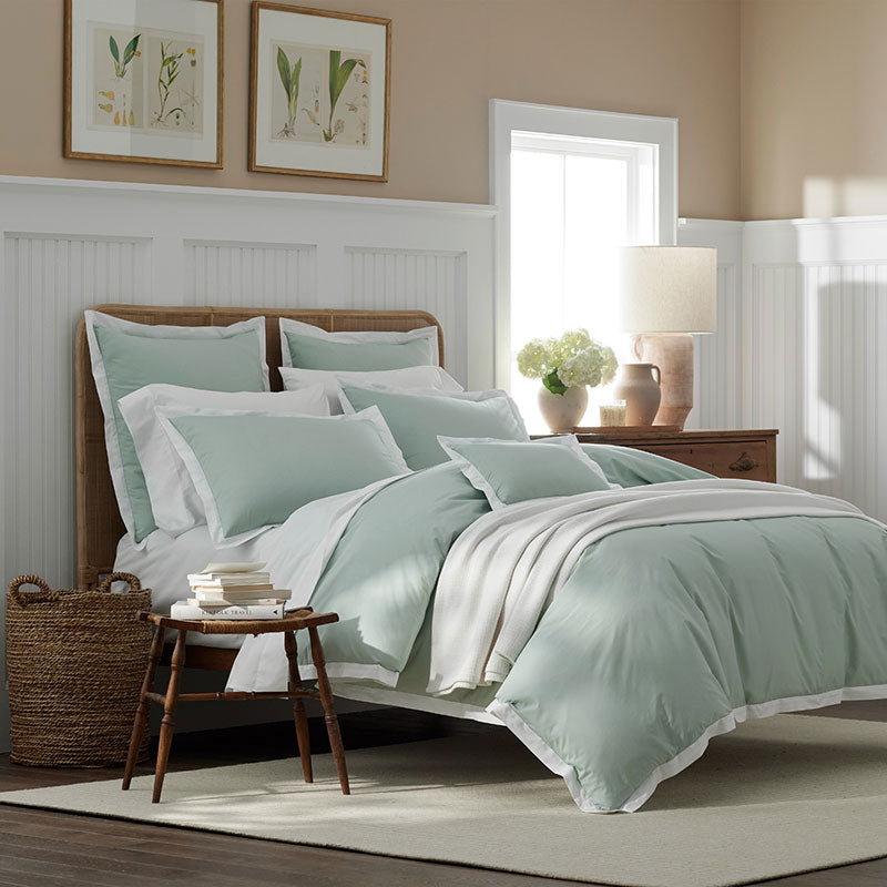 Solid Border Classic Cool Cotton Percale Duvet Cover - Sea Mist, King/Cal. King