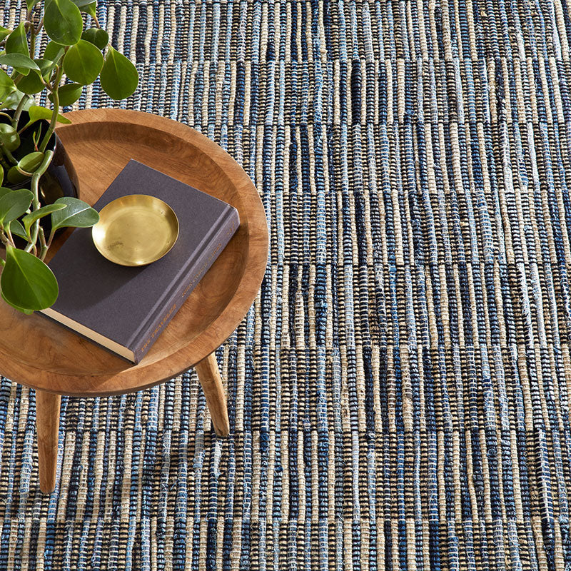 Denim Rag Handwoven Gridwork Cotton Rug - Blue, 5' x 8'