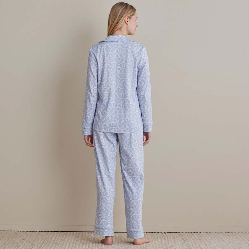 Printed Peruvian Cotton Women's Button-Down Pajama Set - Bergen Blue, S