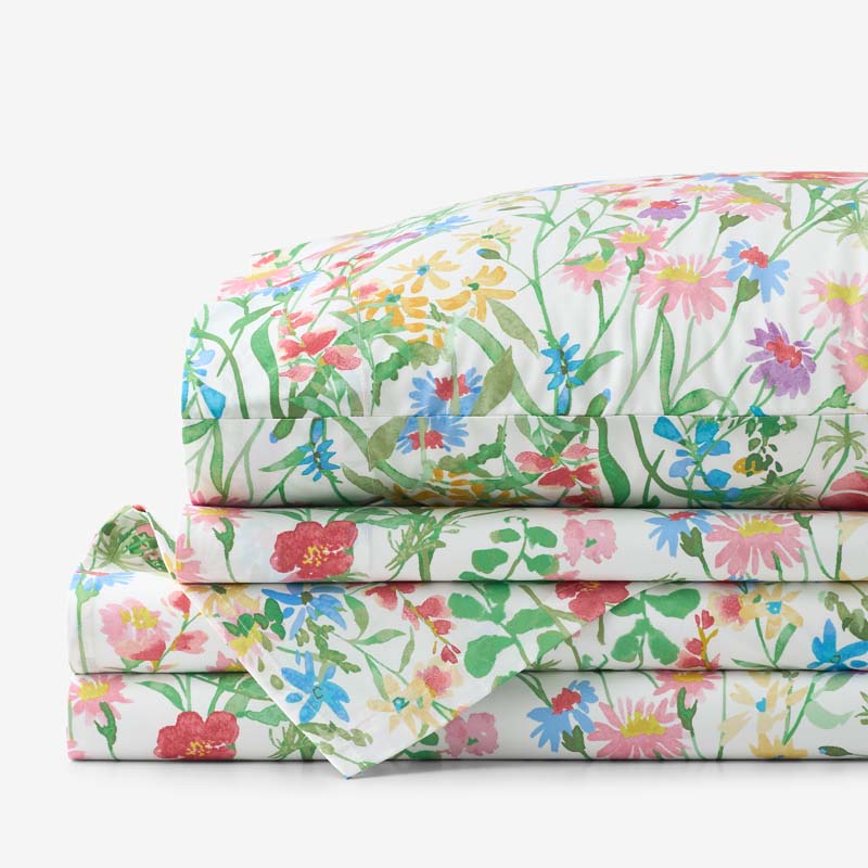 Garden Symphony Classic Cool Cotton Percale Bed Sheet Set - Multi, Full