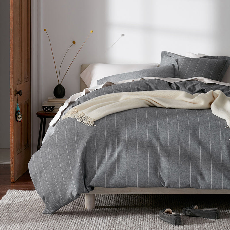 Bromley Premium Ultra-Cozy Cotton Flannel Flat Bed Sheet - Smoke Stripes, Full