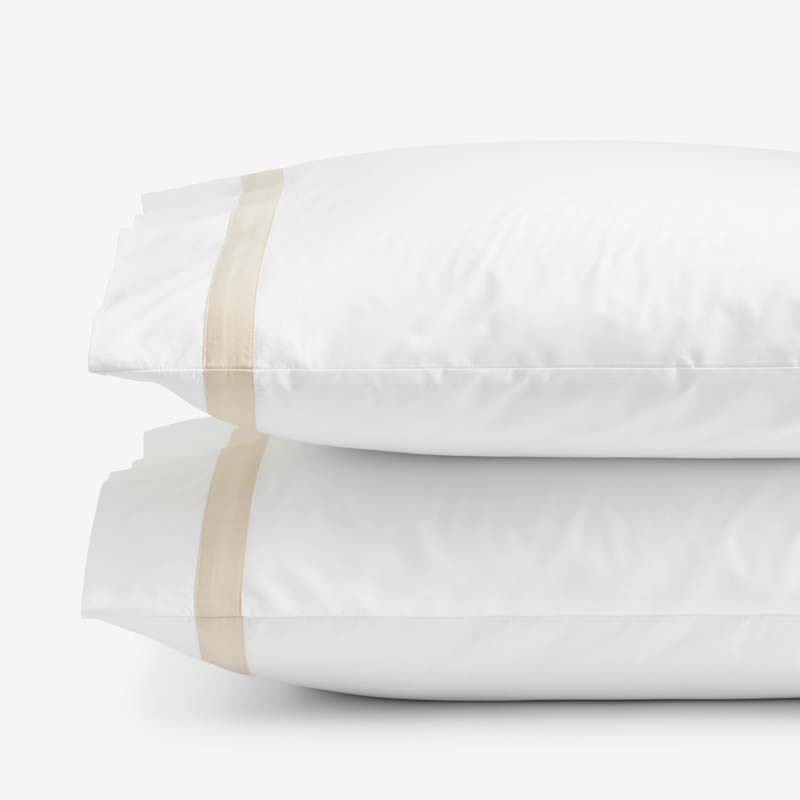 Contrast Border Premium Cool Supima® Cotton Percale Pillowcase Set - Oatmeal, Standard