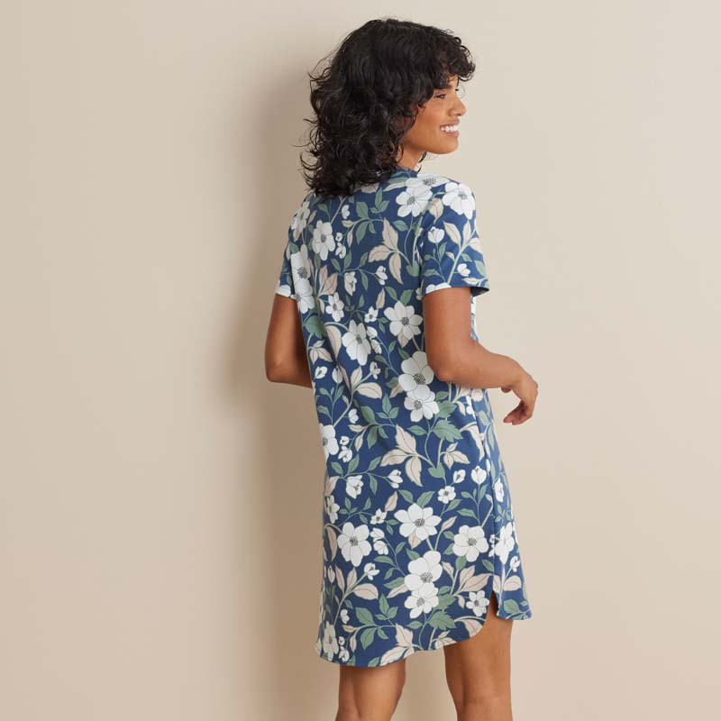 Printed Pima Cotton Women's Nightgown - Twilight Blossom, XS