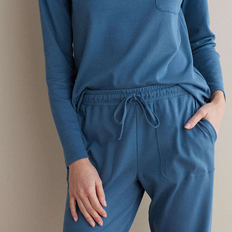 Pima Cotton Women's Jogger Pants Pajama Set - Blue Denim, XL