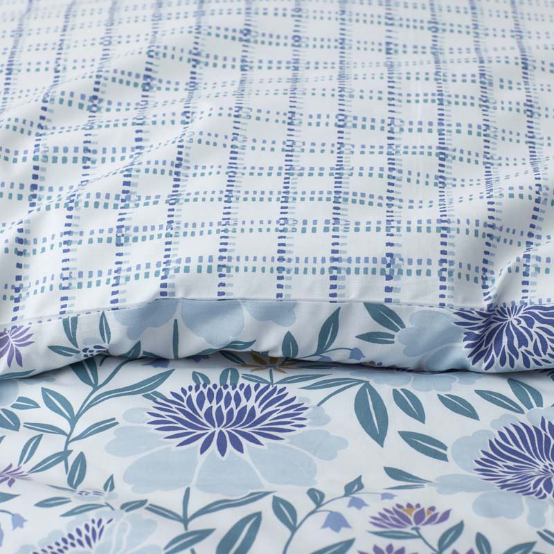 Tira Floral Classic Cool Cotton Percale Fitted Bed Sheet - Floral Blue, Full