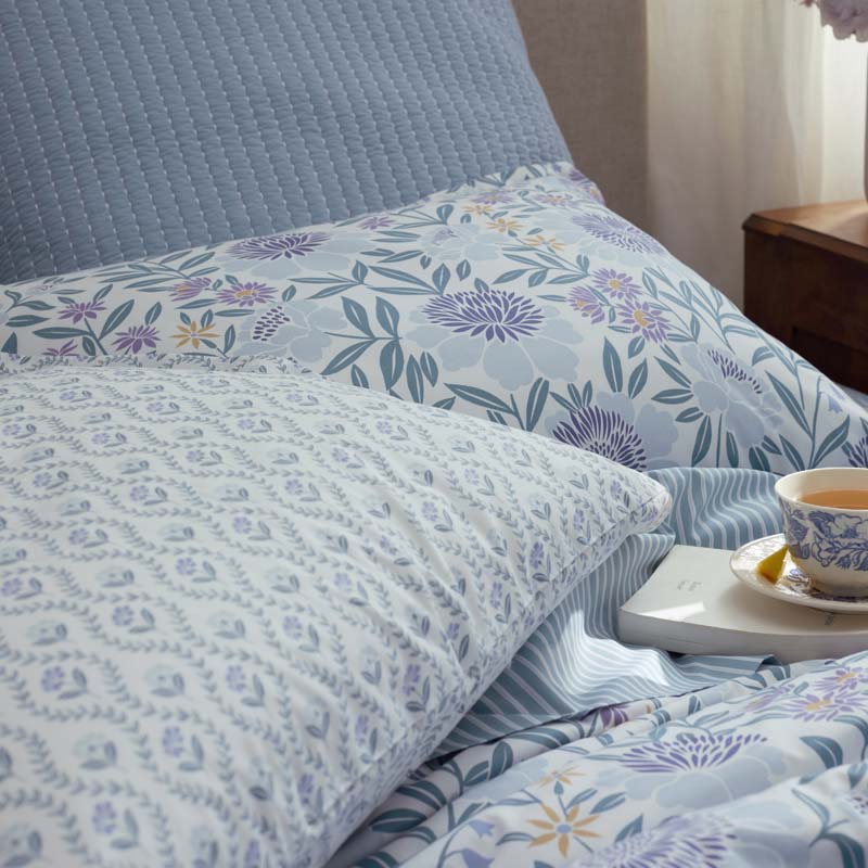 Tira Floral Classic Cool Cotton Percale Flat Bed Sheet - Flower Blue, Twin/Twin XL