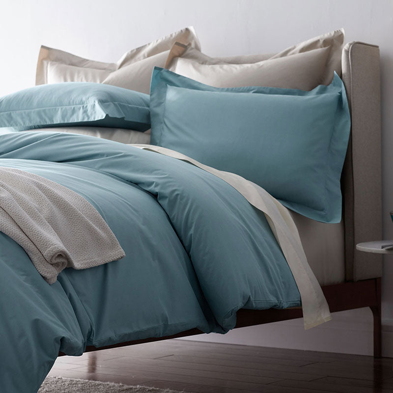 Premium Cool Supima® Cotton Percale Duvet Cover - Slate Blue, Full/Queen