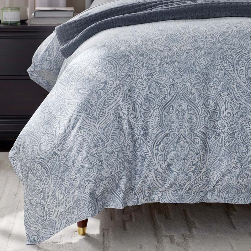 Paisley Grace Floral Premium Smooth Wrinkle-Free Sateen Duvet Cover - Blue, Full
