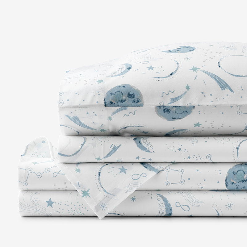 Night Sky Classic Cool Organic Cotton Percale Sheet Set - Blue, Queen