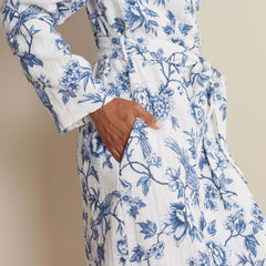 Textured Gauze Cotton Robe - Indigo Floral, XXL