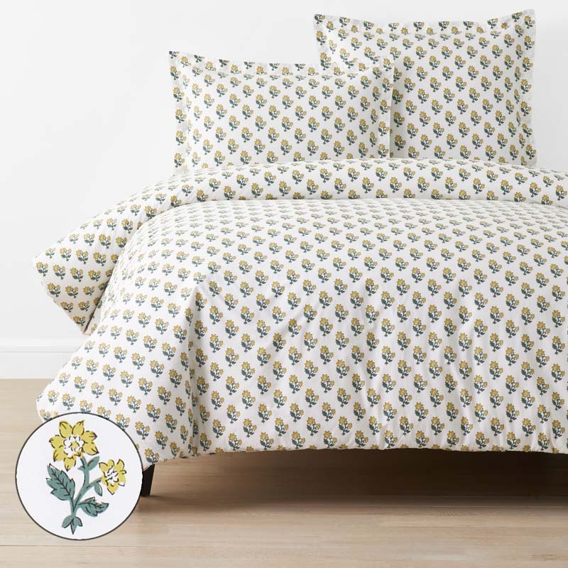 Suhana  Garment Washed Cotton Percale Duvet Cover - Yellow, Twin/Twin XL