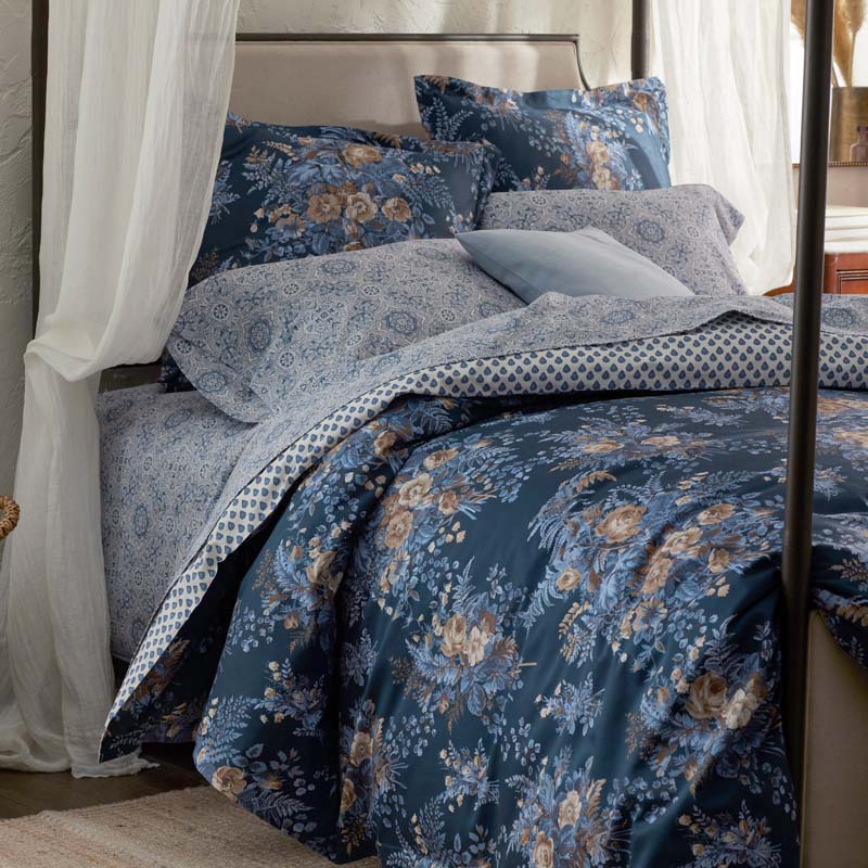 Antara Reversible Premium Smooth Sateen Duvet Cover - Navy, Full/Queen