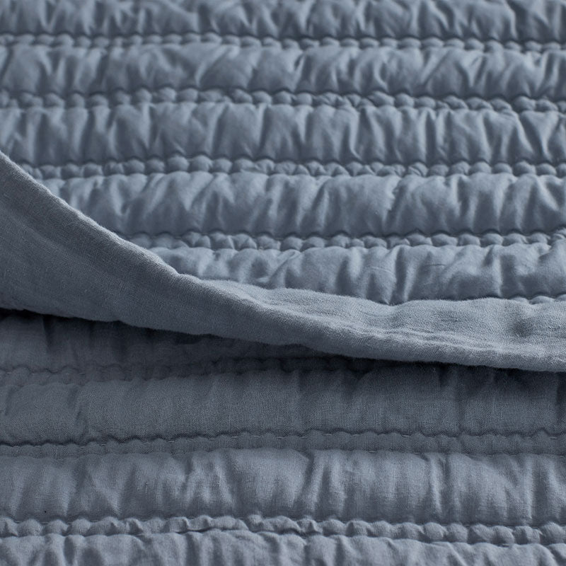 Premium Breathable Washed Linen Solid Quilted Sham - Blue Stone, Euro