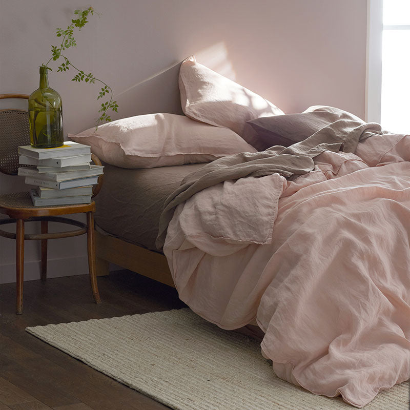 Premium Breathable Washed Linen Solid Bed Sheet Set - Rose Smoke, Twin