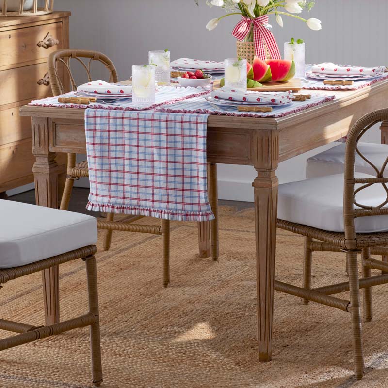 Flowers & Plaid Yarn-Dyed Reversible Table Runner - Graph Plaid Red, 16 in. x 108 in.