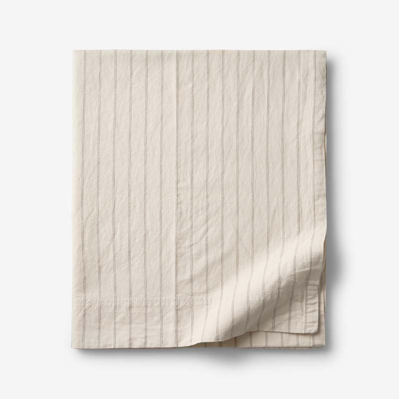 Tailored Stripes and Plaids Premium Breathable Washed Linen Cotton Flat Bed Sheet - Stripe Dark Brown, Queen