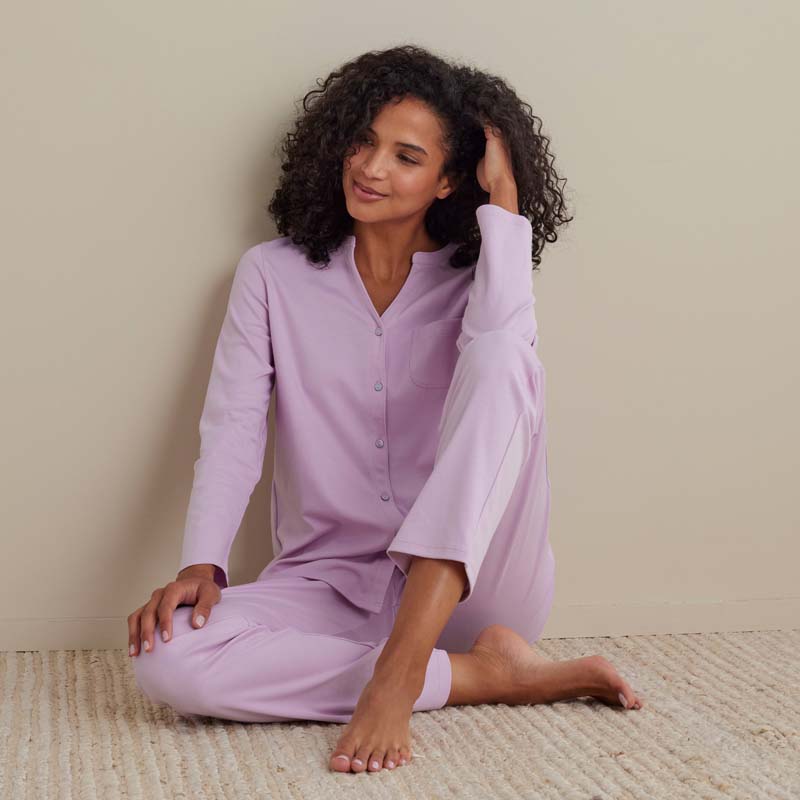 Pima Cotton Women's Button-Down Pajama Set - Dusty Pink, M