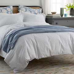 Feliciana Geo Garment Washed Cotton Percale Fitted Bed Sheet - Blue Multi, Twin