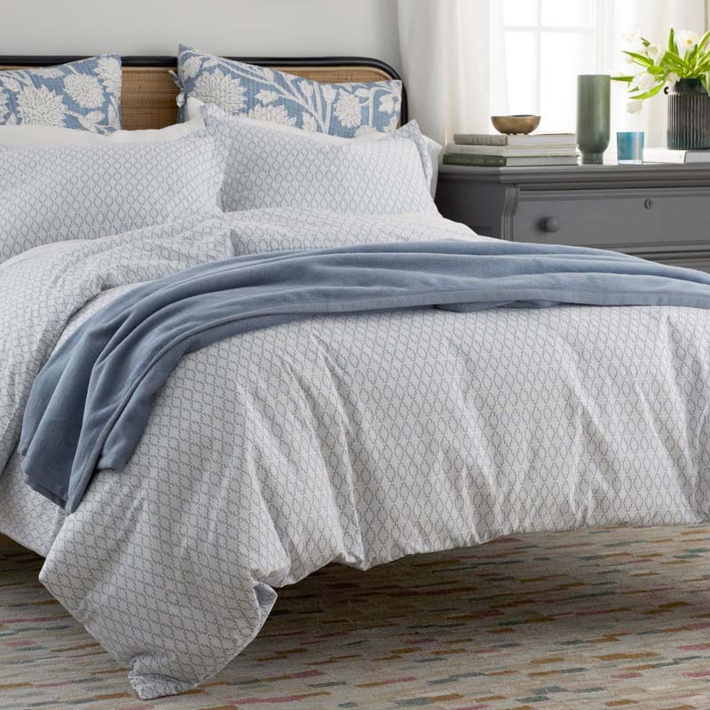 Feliciana Geo Garment Washed Cotton Percale Pillowcase Set - Blue Multi, King