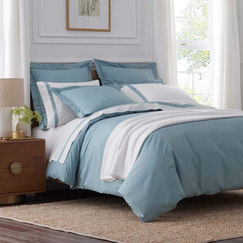 Contrast Border Premium Cool Supima® Cotton Percale Pillowcase Set - Slate Blue, Standard